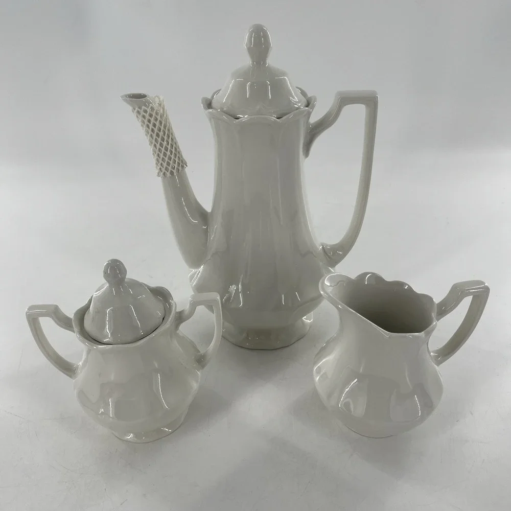 5 Meakin Heirloom Ironstone Teapot Coffee Pot Creamer Sugar Royal Staffordshire - Picture 15 of 15
